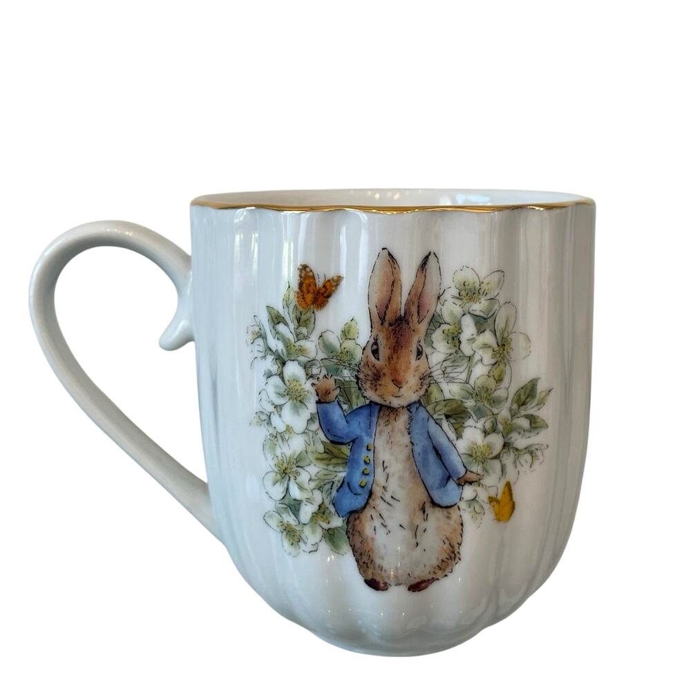 2pk Beatrix Potter Peter Rabbit Spring Floral Ceramic Ribbed 14oz Coffee Mug - Picture 4 of 14